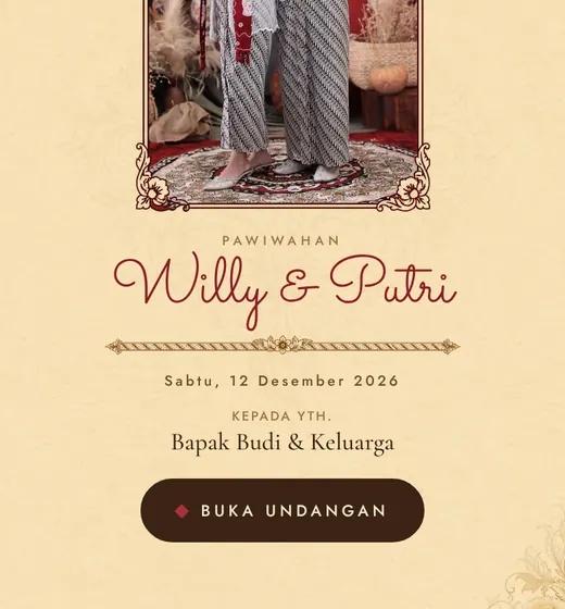 Sampul undangan dengan nama tamu Bapak Budi dan Keluarga