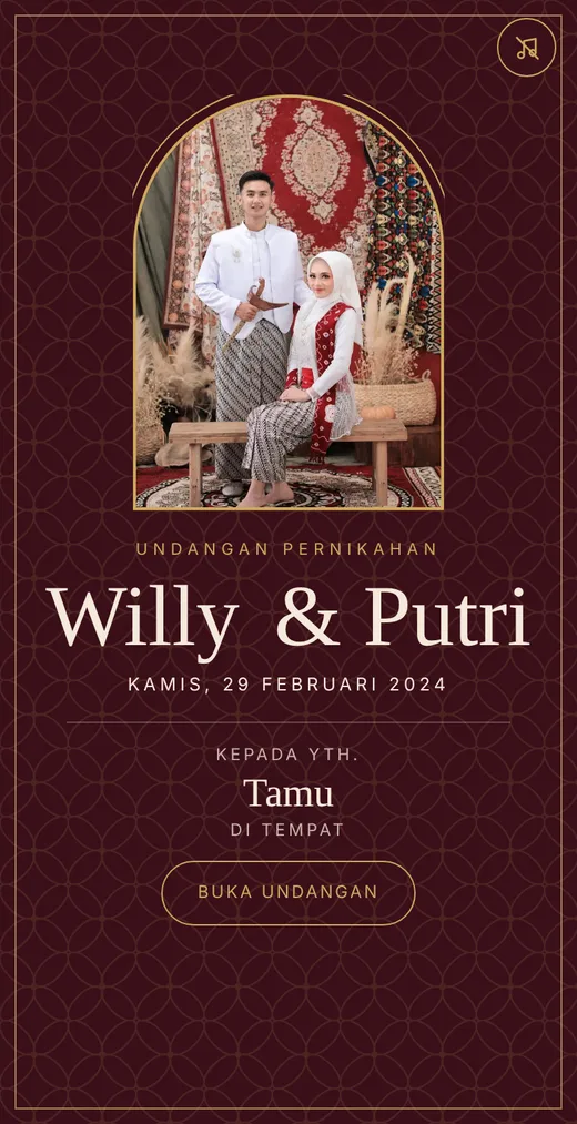 Sampul tema Klasik Warna: bingkai lengkung emas di latar marun